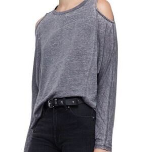 AllSaints Aino Cold Shoulder Tee M Medium Gray Long Sleeve High Low Split *READ